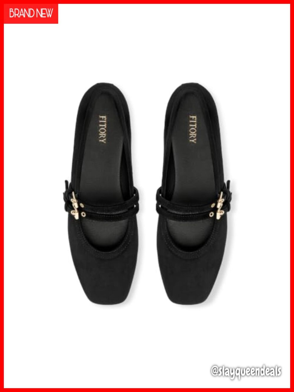 FITORY Women's Mary Jane Flats Suede Square Toe Buckle Business Casual Work